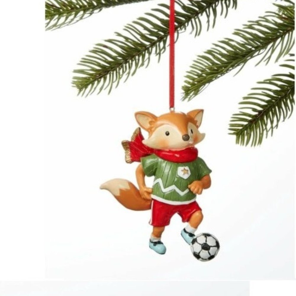Holiday Lane Sports Soccer Polyresin Fox with Soccer Ball Ornament